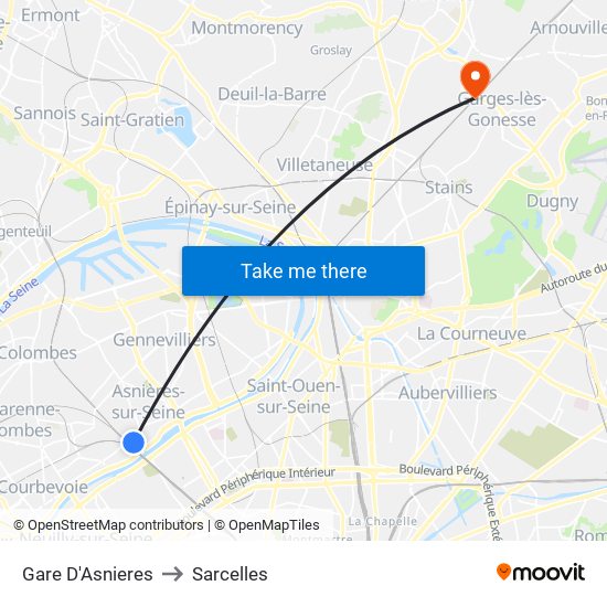 Gare D'Asnieres to Sarcelles map