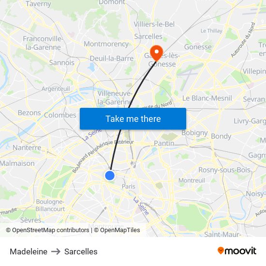 Madeleine to Sarcelles map