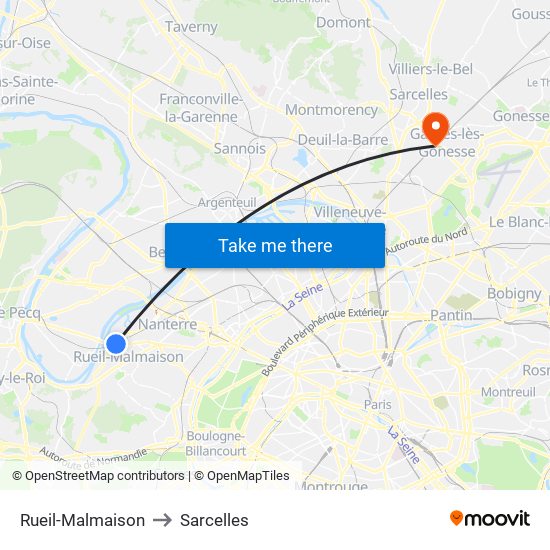 Rueil-Malmaison to Sarcelles map