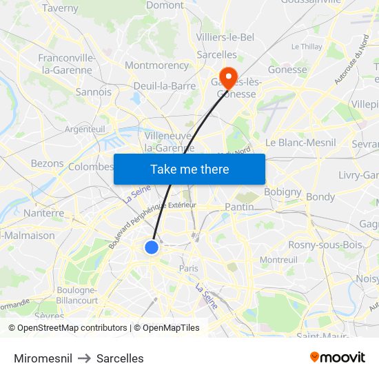 Miromesnil to Sarcelles map