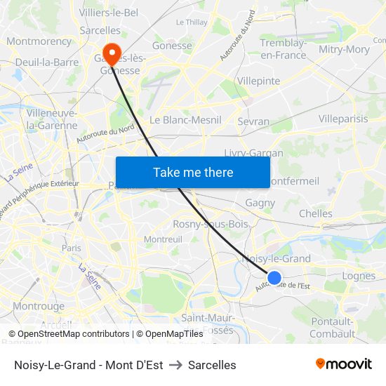 Noisy-Le-Grand - Mont D'Est to Sarcelles map