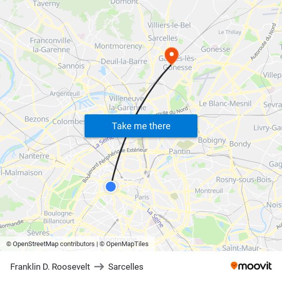 Franklin D. Roosevelt to Sarcelles map