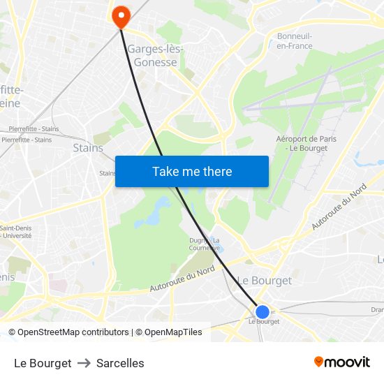 Le Bourget to Sarcelles map