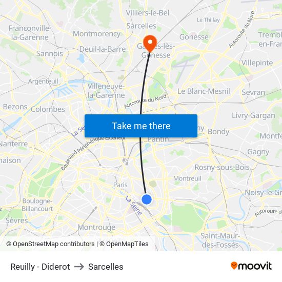 Reuilly - Diderot to Sarcelles map