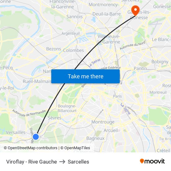 Viroflay - Rive Gauche to Sarcelles map