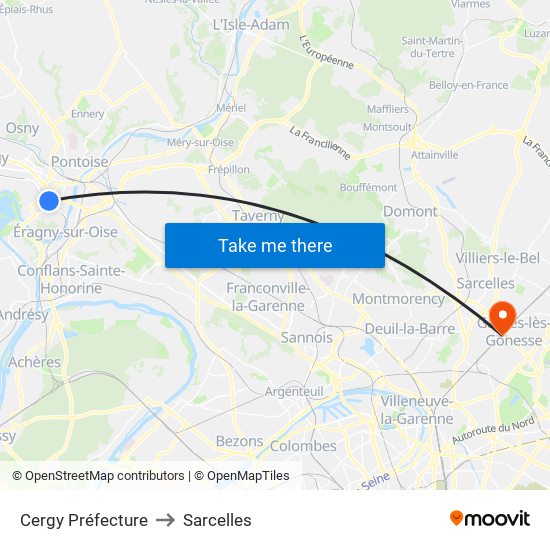 Cergy Préfecture to Sarcelles map