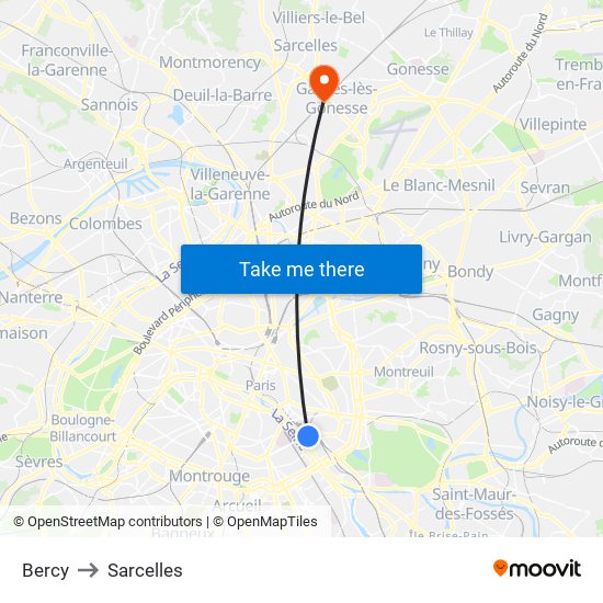 Bercy to Sarcelles map