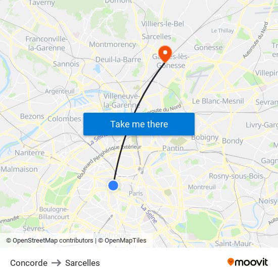 Concorde to Sarcelles map