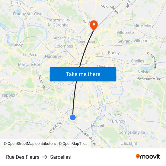 Rue Des Fleurs to Sarcelles map