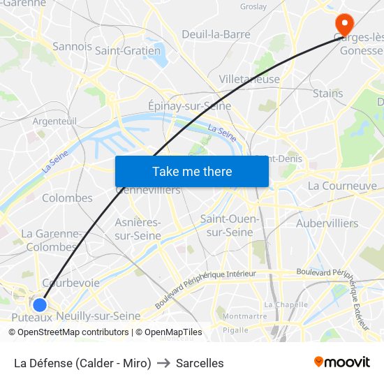 La Défense (Calder - Miro) to Sarcelles map