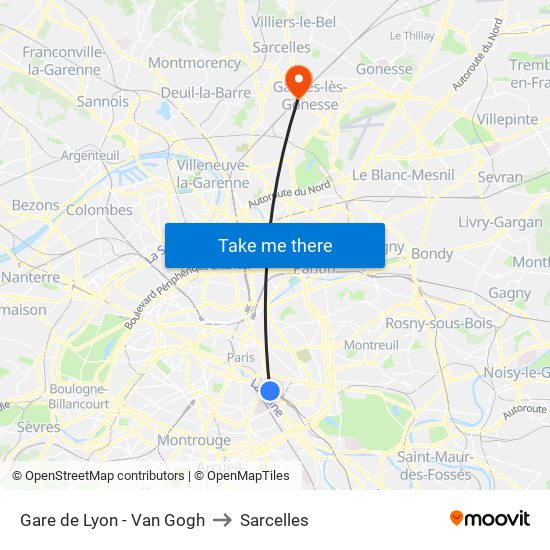 Gare de Lyon - Van Gogh to Sarcelles map