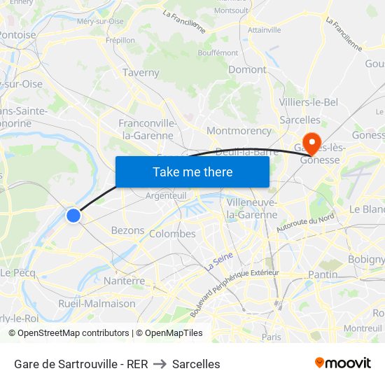 Gare de Sartrouville - RER to Sarcelles map