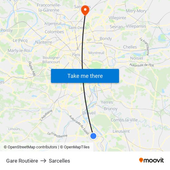 Gare Routière to Sarcelles map