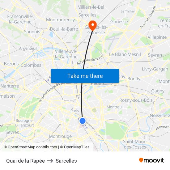Quai de la Rapée to Sarcelles map