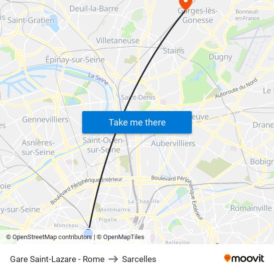 Gare Saint-Lazare - Rome to Sarcelles map