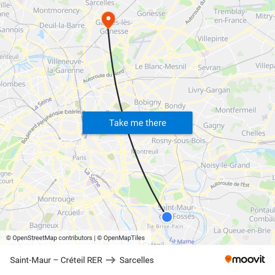 Saint-Maur – Créteil RER to Sarcelles map