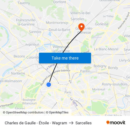 Charles de Gaulle - Étoile - Wagram to Sarcelles map