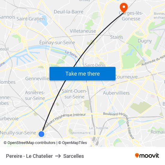 Pereire - Le Chatelier to Sarcelles map