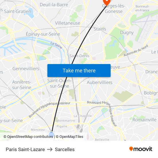 Paris Saint-Lazare to Sarcelles map
