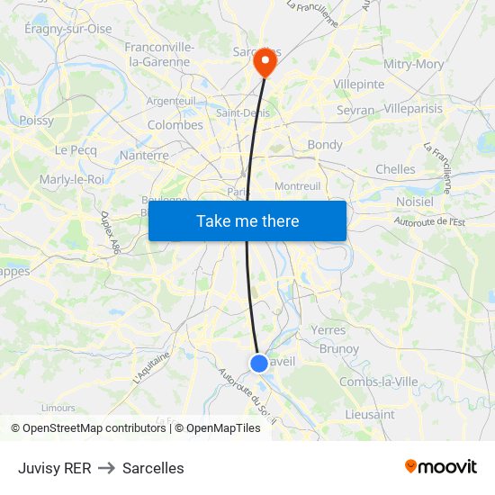 Juvisy RER to Sarcelles map