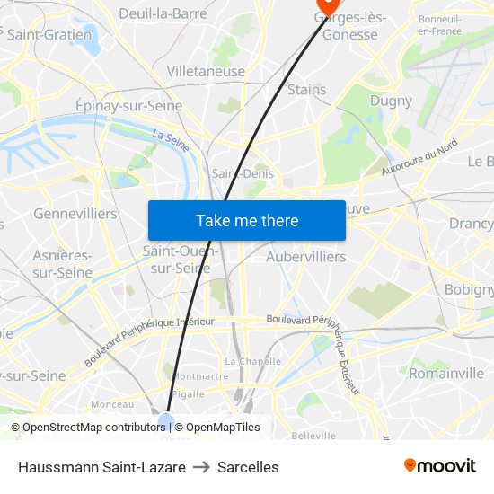 Haussmann Saint-Lazare to Sarcelles map