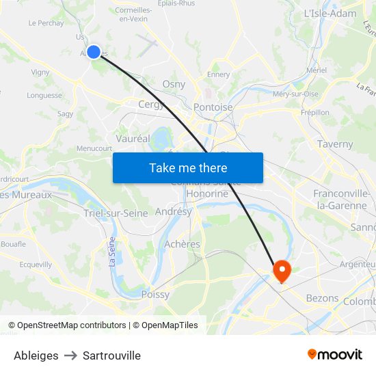 Ableiges to Sartrouville map