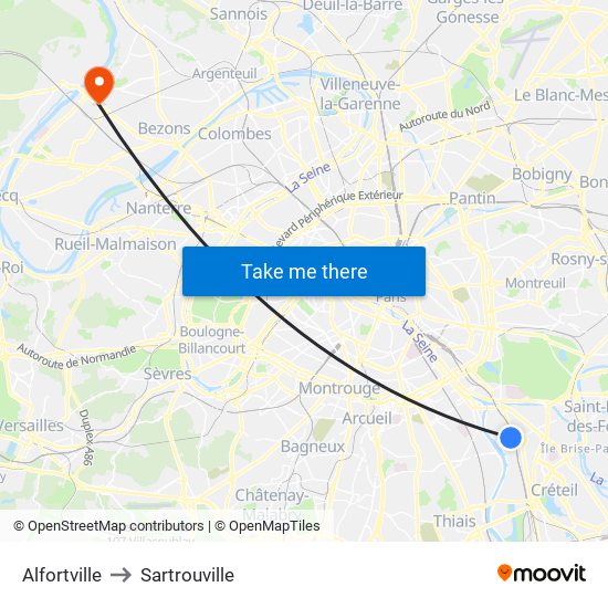 Alfortville to Sartrouville map