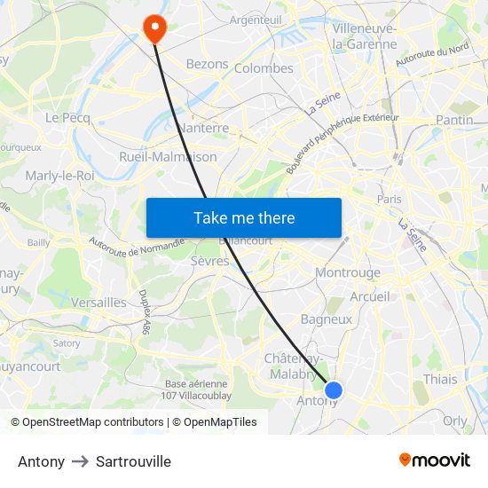 Antony to Sartrouville map