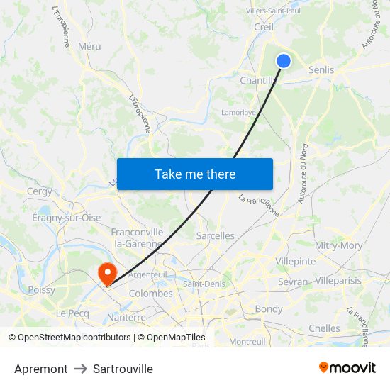 Apremont to Sartrouville map