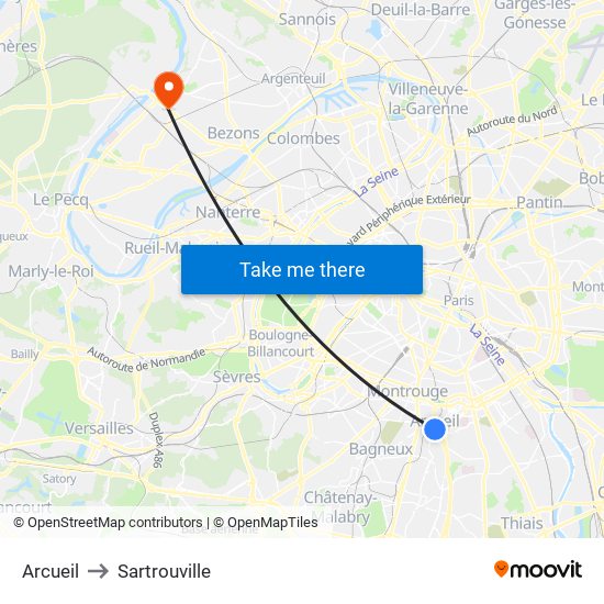 Arcueil to Sartrouville map