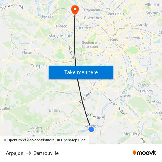 Arpajon to Sartrouville map