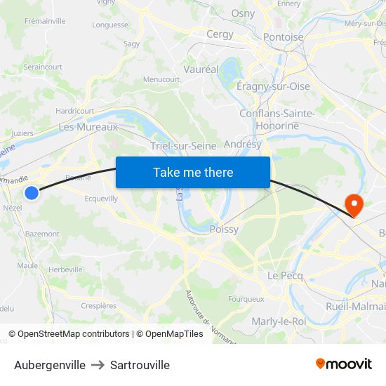 Aubergenville to Sartrouville map