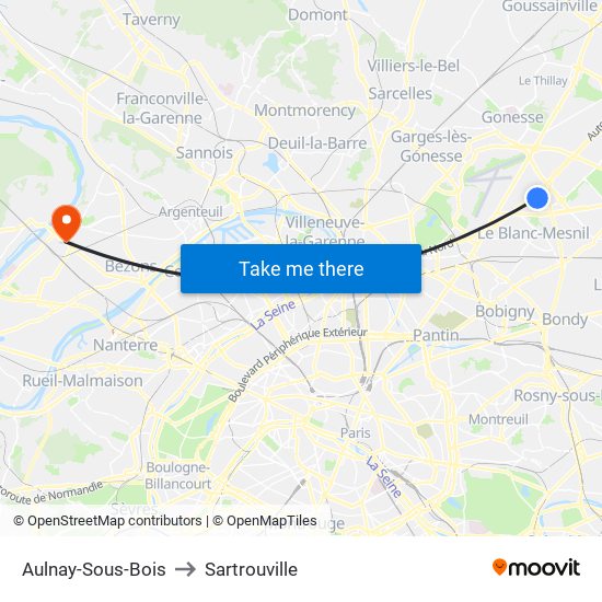 Aulnay-Sous-Bois to Sartrouville map