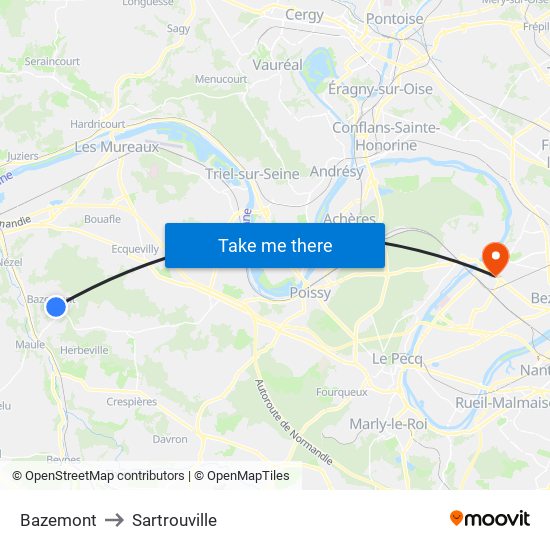 Bazemont to Sartrouville map