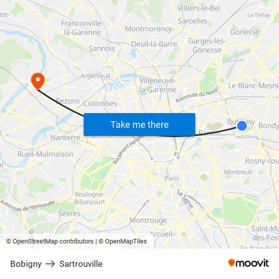 Bobigny to Sartrouville map
