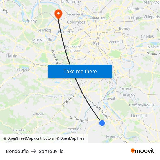 Bondoufle to Sartrouville map