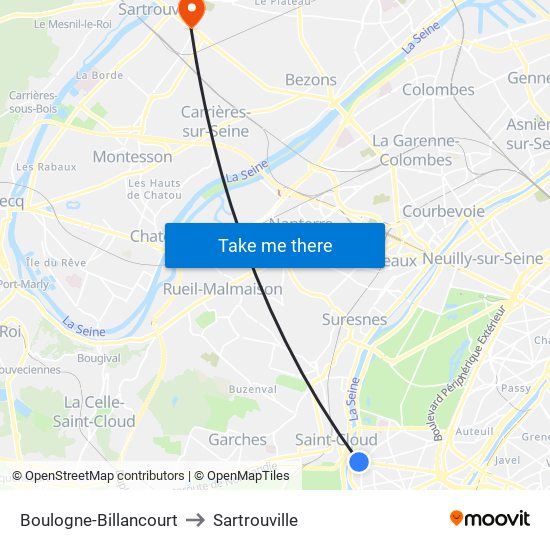 Boulogne-Billancourt to Sartrouville map
