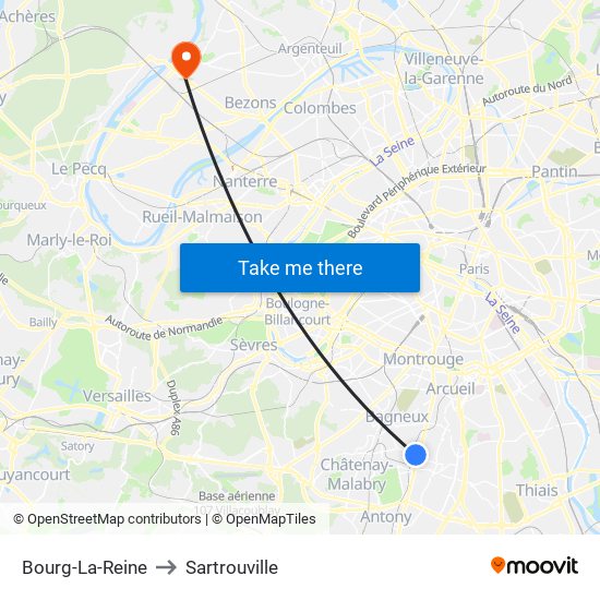 Bourg-La-Reine to Sartrouville map