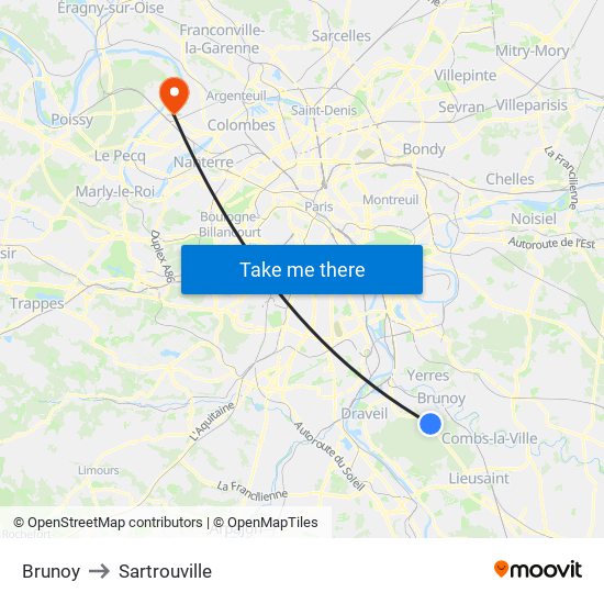 Brunoy to Sartrouville map