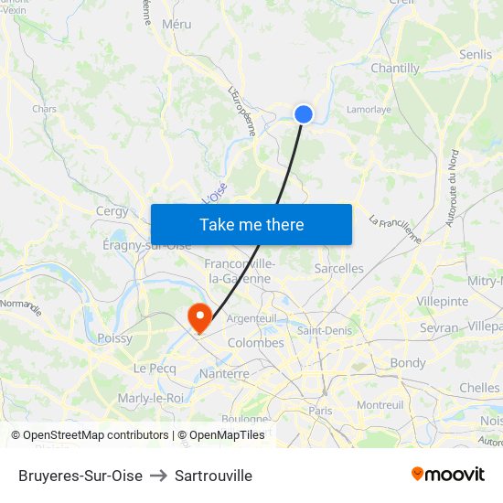 Bruyeres-Sur-Oise to Sartrouville map