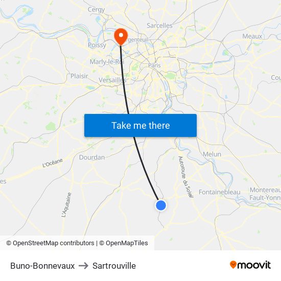 Buno-Bonnevaux to Sartrouville map