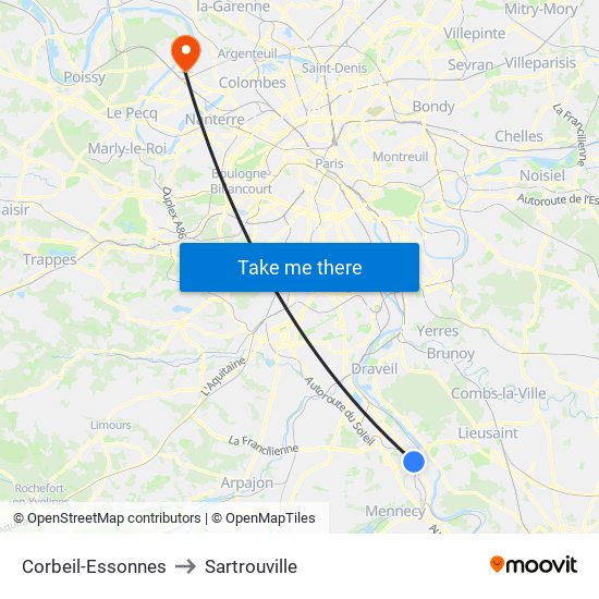Corbeil-Essonnes to Sartrouville map