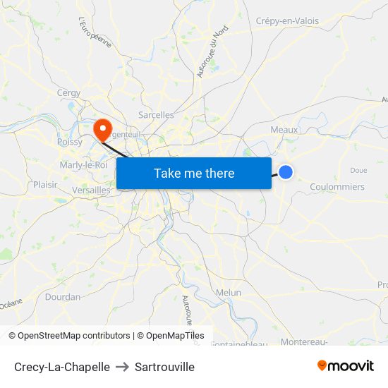 Crecy-La-Chapelle to Sartrouville map