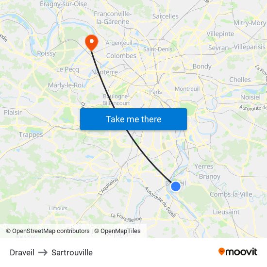 Draveil to Sartrouville map
