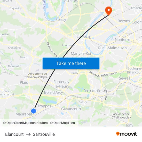 Elancourt to Sartrouville map