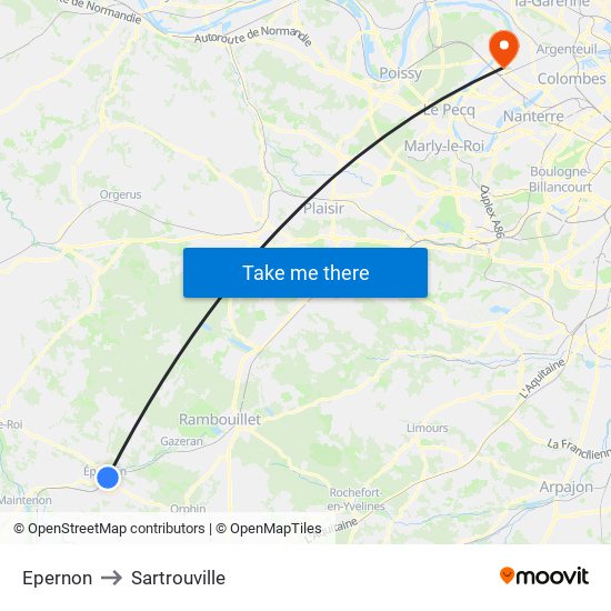 Epernon to Sartrouville map