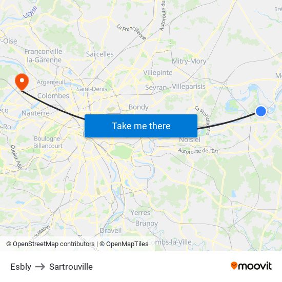 Esbly to Sartrouville map