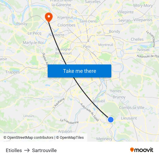 Etiolles to Sartrouville map