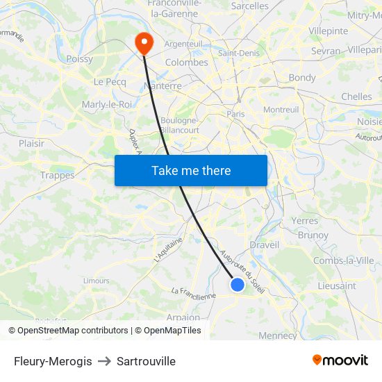 Fleury-Merogis to Sartrouville map