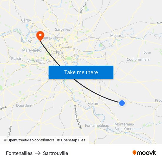 Fontenailles to Sartrouville map